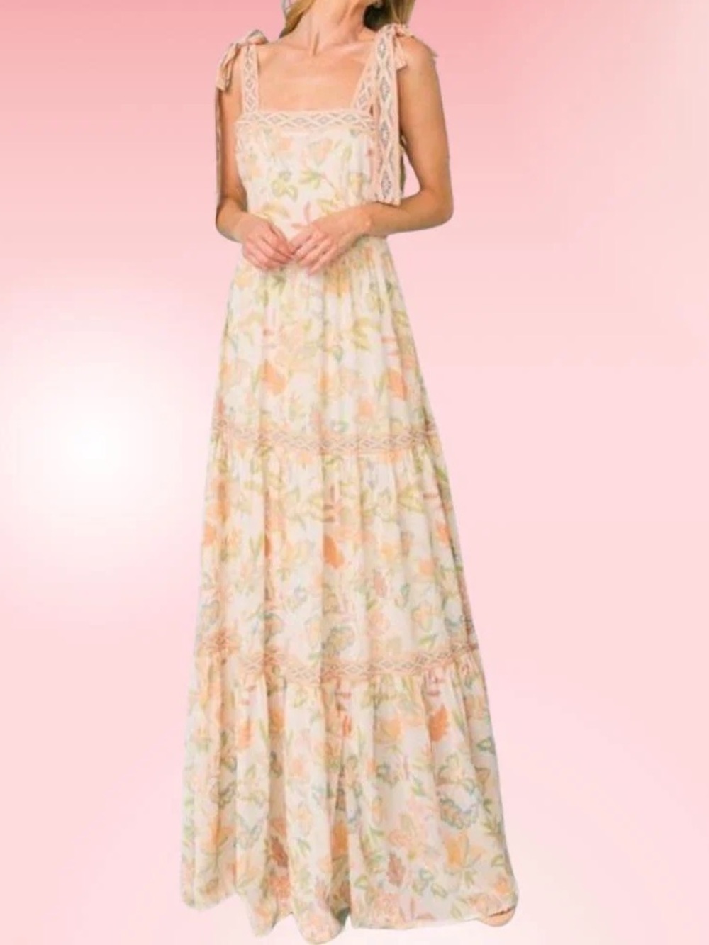 Floral Maxi Dress with Geometric Trim